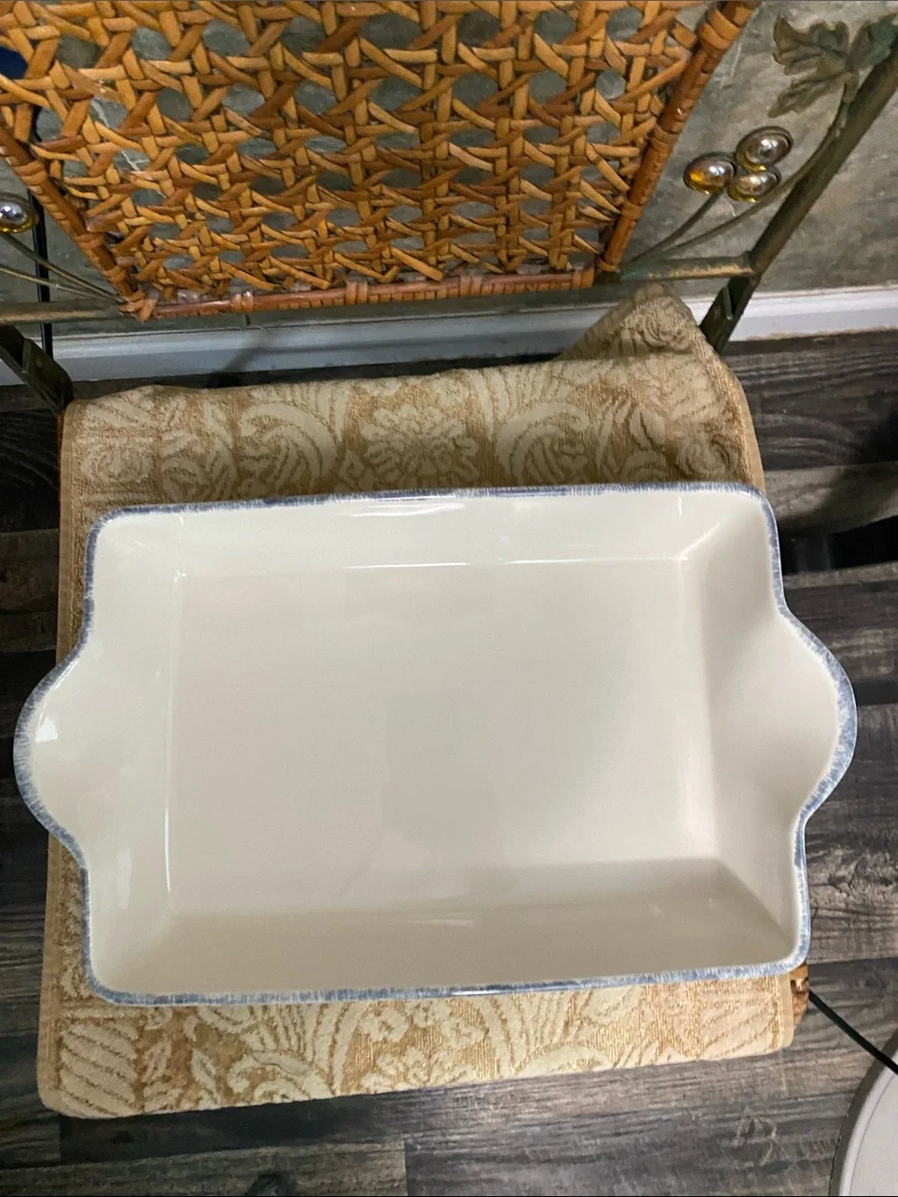Mr. food blue Harbor Ceramic lasagna rectangular baking dish handles rare